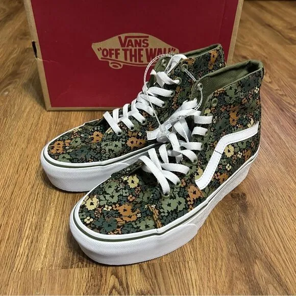 VANS sk8-hi top tapered stackform floral print platform lace up shoes men’s 5.5