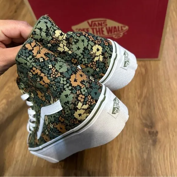VANS sk8-hi top tapered stackform floral print platform lace up shoes men’s 5.5
