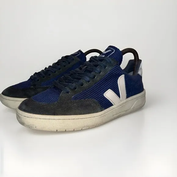 Veja V-12 Vesplar Blue White Shoes Leather Sneaker Mens Sz 7.5 Eu 40 Brazil Rare