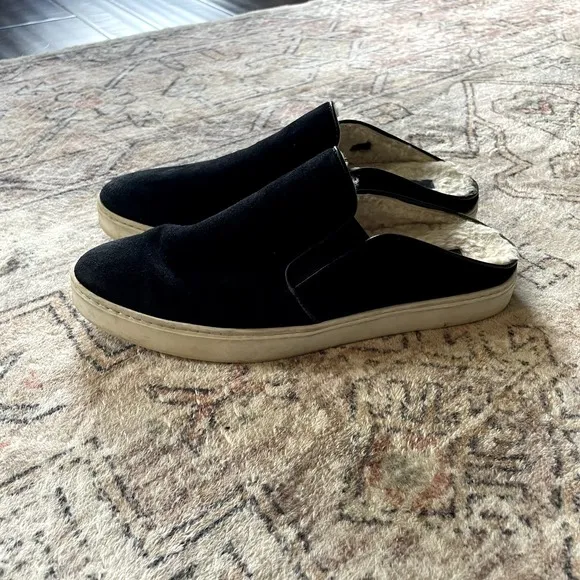 Vince Garvey 2 Black Suede Leather &amp; Shearling Slip on Sneakers Women's Size 9