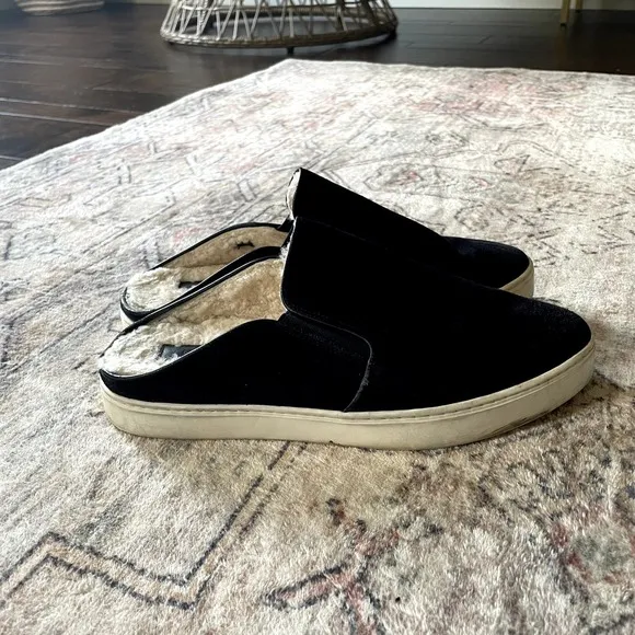 Vince Garvey 2 Black Suede Leather &amp; Shearling Slip on Sneakers Women's Size 9