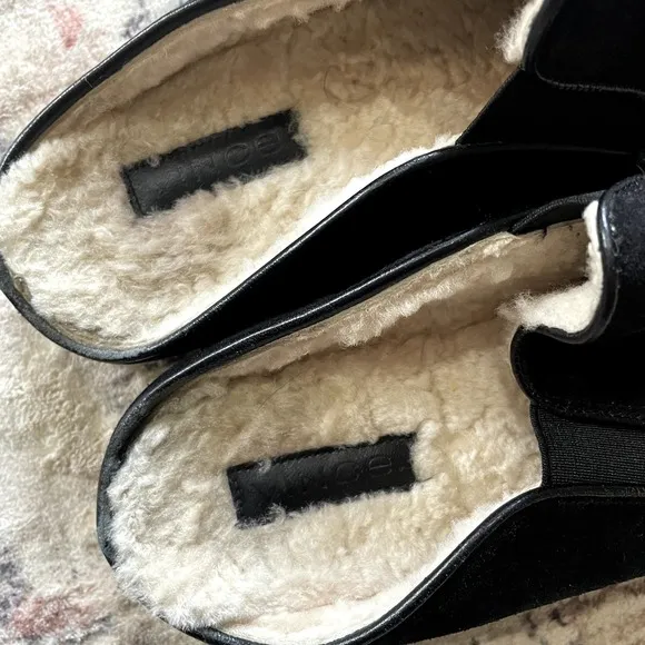 Vince Garvey 2 Black Suede Leather &amp; Shearling Slip on Sneakers Women's Size 9