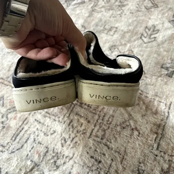 Vince Garvey 2 Black Suede Leather &amp; Shearling Slip on Sneakers Women's Size 9