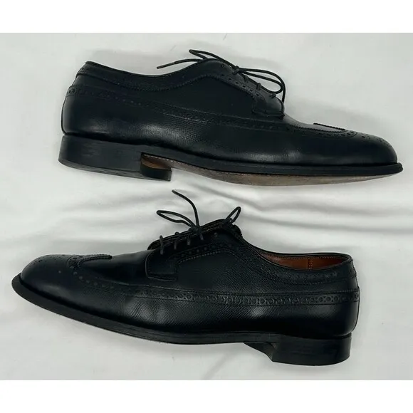 VINTAGE Alden 637 Wingtip Oxford Black Leather Dress Shoes- Truflare Sz 10.5 A/C