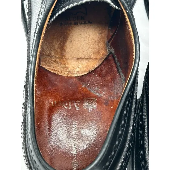 VINTAGE Alden 637 Wingtip Oxford Black Leather Dress Shoes- Truflare Sz 10.5 A/C