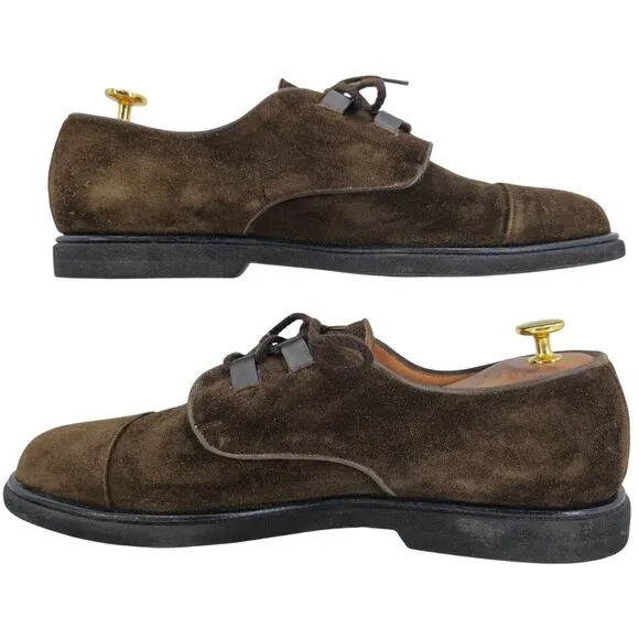 Vintage Bally Switzerland Brown Suede Dress Shoes Mens 10.5 Cap-toe Derby Oxford