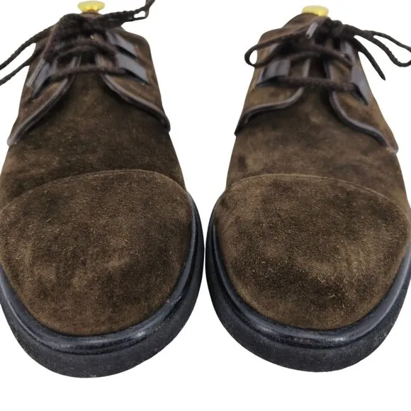 Vintage Bally Switzerland Brown Suede Dress Shoes Mens 10.5 Cap-toe Derby Oxford