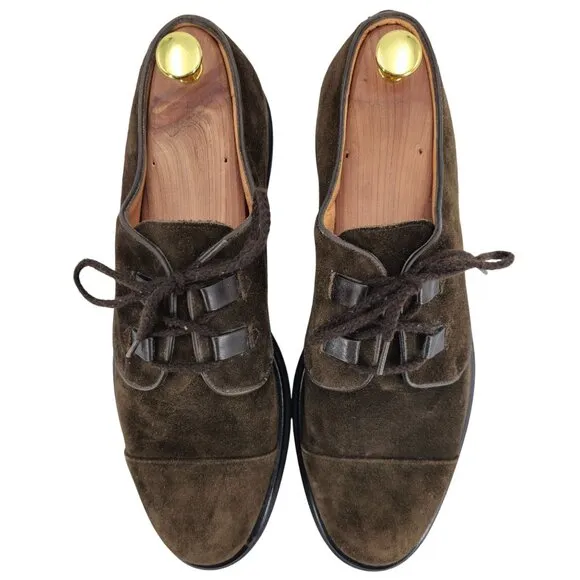 Vintage Bally Switzerland Brown Suede Dress Shoes Mens 10.5 Cap-toe Derby Oxford