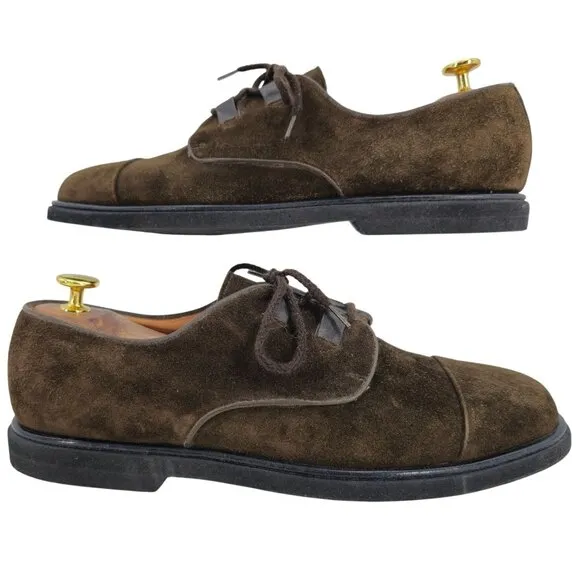 Vintage Bally Switzerland Brown Suede Dress Shoes Mens 10.5 Cap-toe Derby Oxford