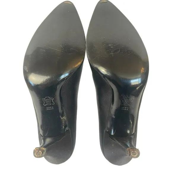 Vintage Charles Jourdan Heels Size 9 Black Satin Rhinestone w/Matching Purse