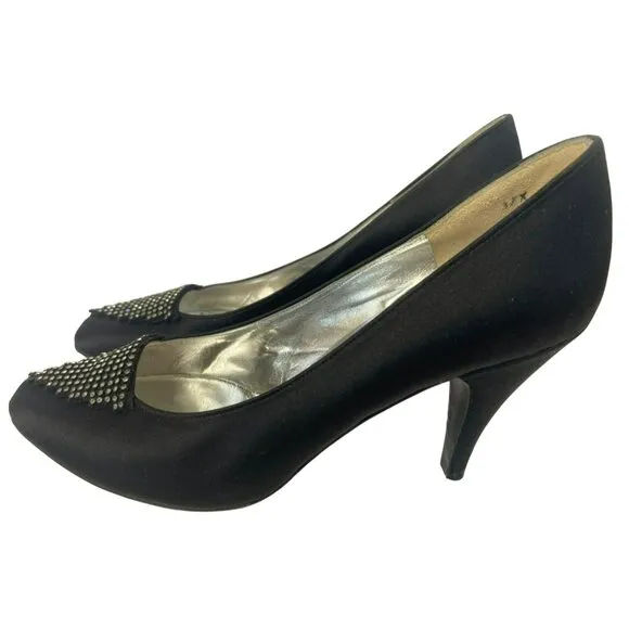 Vintage Charles Jourdan Heels Size 9 Black Satin Rhinestone w/Matching Purse