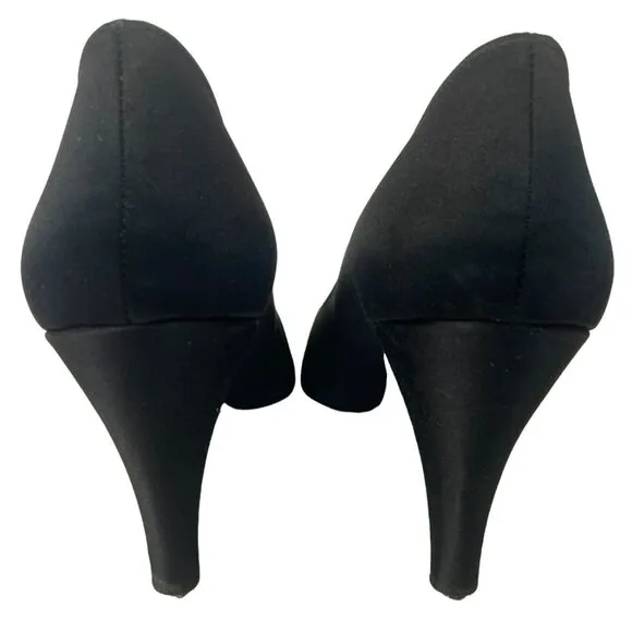 Vintage Charles Jourdan Heels Size 9 Black Satin Rhinestone w/Matching Purse