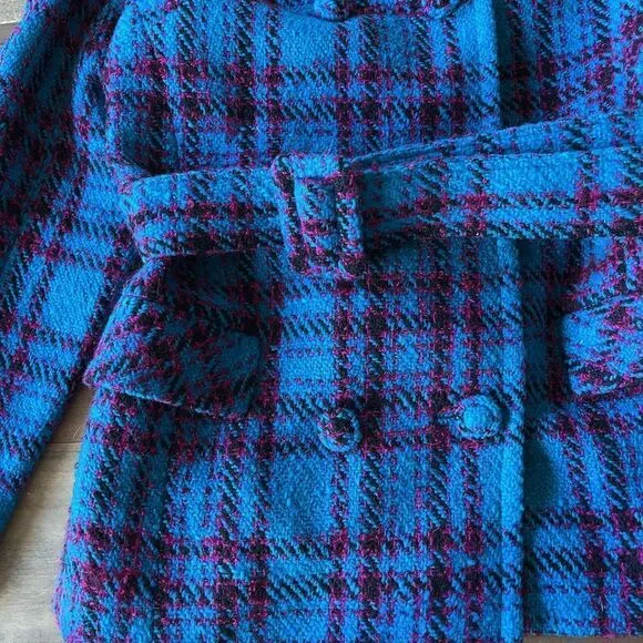 Vintage Teal Plaid Tweed Belted Jacket in Hand Tailored in 1969 by Sherman’s Inc