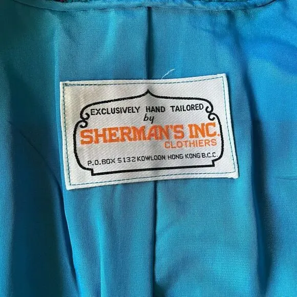 Vintage Teal Plaid Tweed Belted Jacket in Hand Tailored in 1969 by Sherman’s Inc