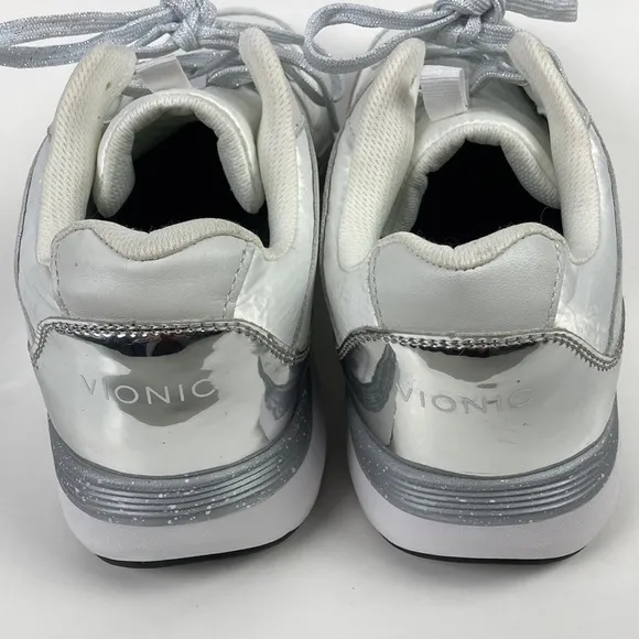 Vionic Adela Met White &amp; Metallic Silver Walking Shoe