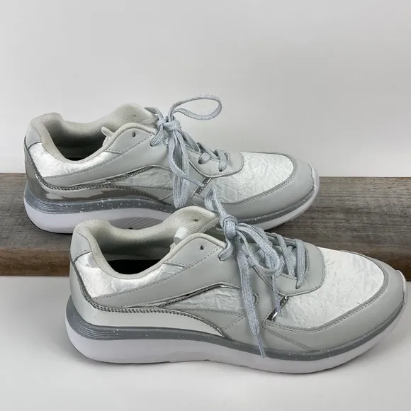 Vionic Adela Met White &amp; Metallic Silver Walking Shoe