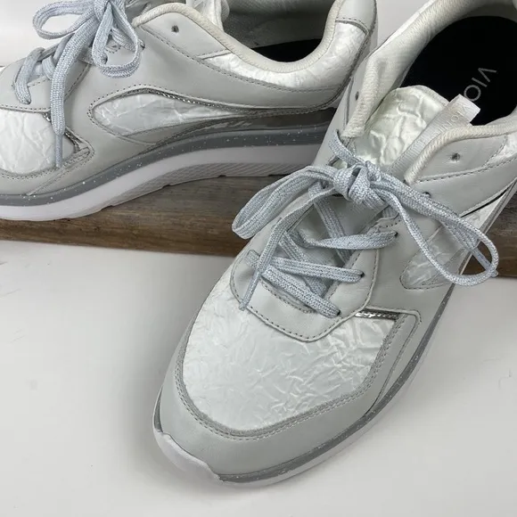 Vionic Adela Met White &amp; Metallic Silver Walking Shoe