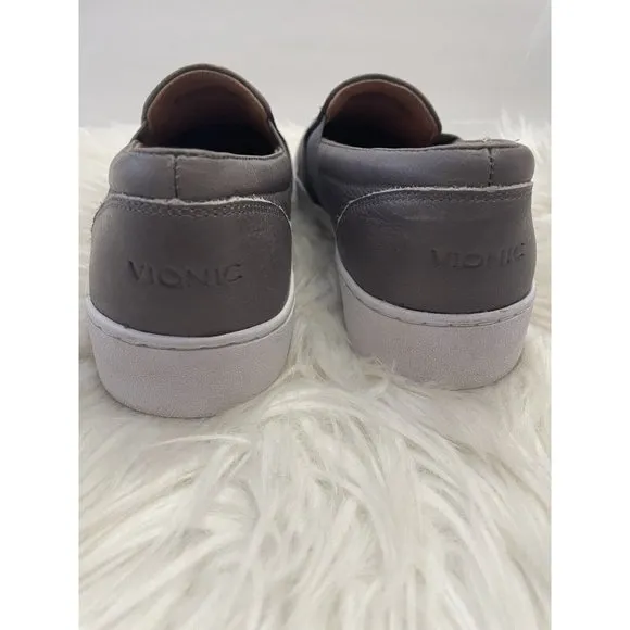 Vionic Demetra Slip On Sneakers Shoes Comfort‎ Gray Leather Women’s Size 8