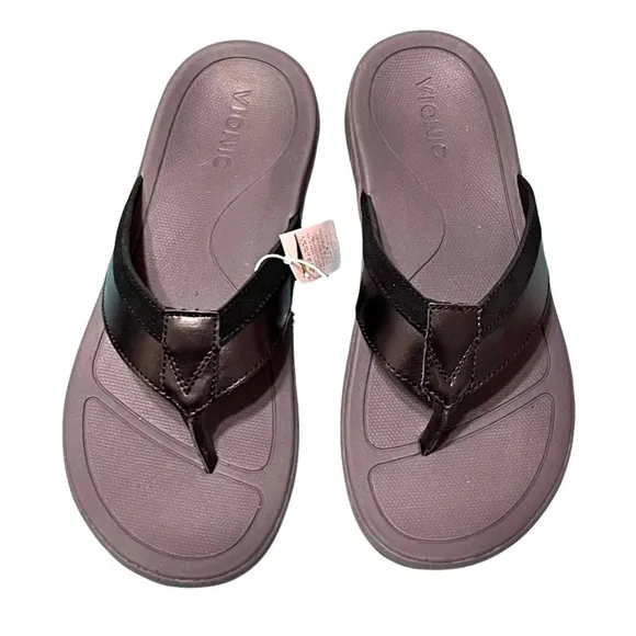 VIONIC Dennis black leather and suede orthotic sole sandals NIB Men's 7, 8