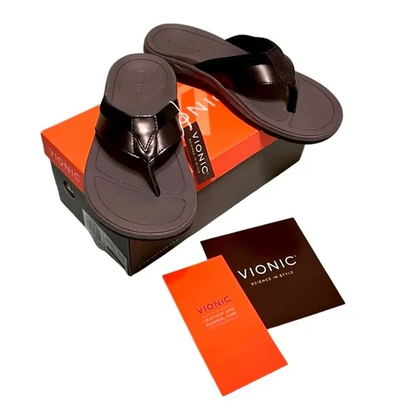 VIONIC Dennis black leather and suede orthotic sole sandals NIB Men's 7, 8