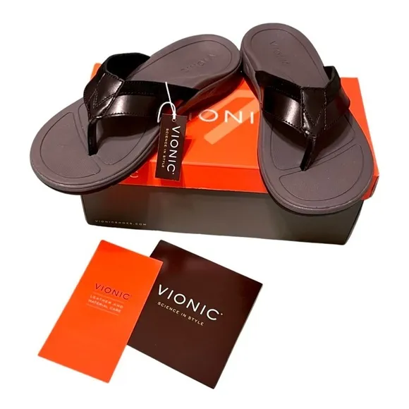 VIONIC Dennis black leather and suede orthotic sole sandals NIB Men's 7, 8