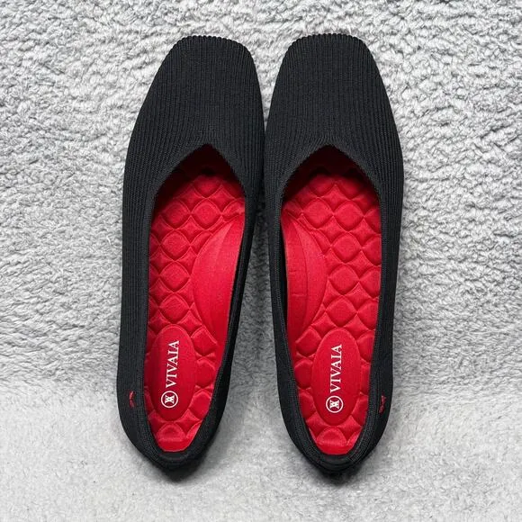 Vivaia Margot Walker Womens 10 Slip On Flats Shoes V Cut Square Toe Black Red