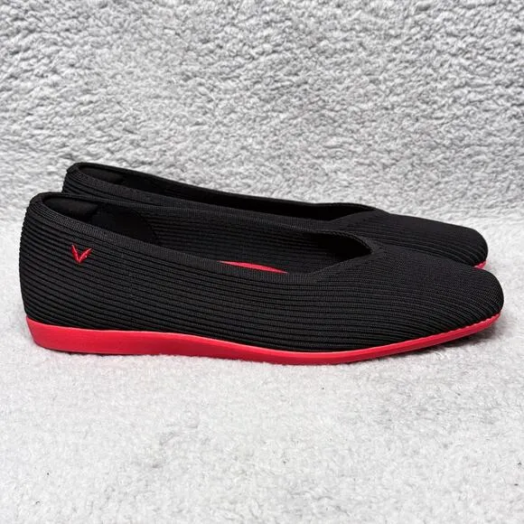 Vivaia Margot Walker Womens 10 Slip On Flats Shoes V Cut Square Toe Black Red