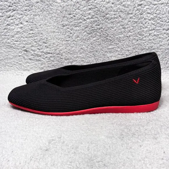 Vivaia Margot Walker Womens 10 Slip On Flats Shoes V Cut Square Toe Black Red