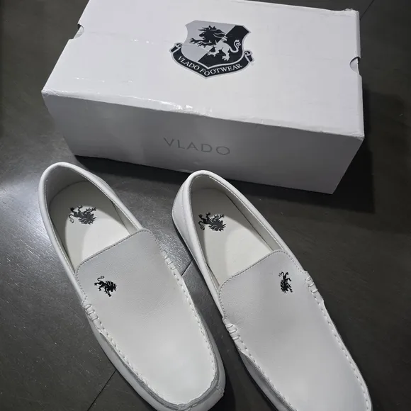 Vlado designer mens white slip-on loafer shoes NIB