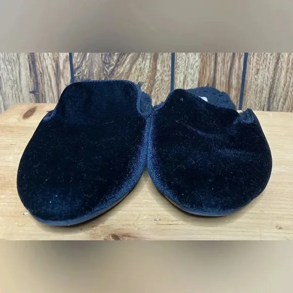 Woman BIRDIES Phoebe Black Velvet Furry Slip On Backless Mules Shoes Sz 7 EUC