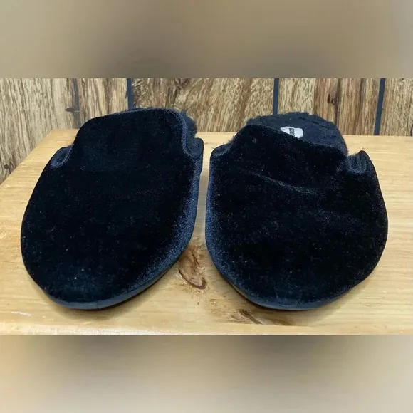 Woman BIRDIES Phoebe Black Velvet Furry Slip On Backless Mules Shoes Sz 7 EUC