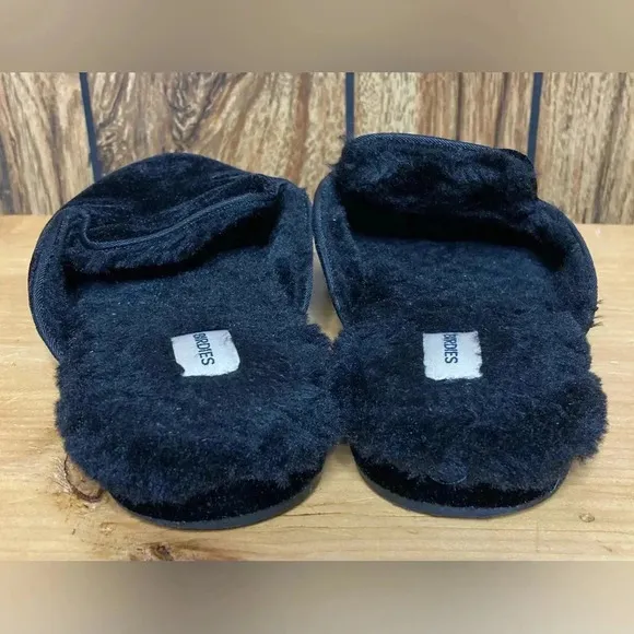 Woman BIRDIES Phoebe Black Velvet Furry Slip On Backless Mules Shoes Sz 7 EUC