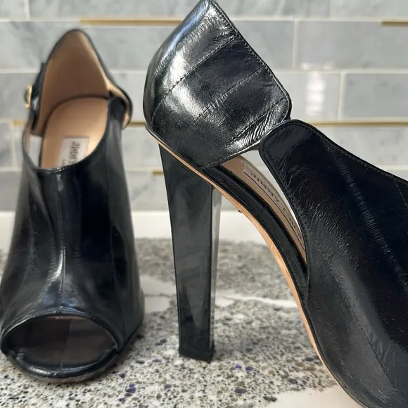 Women’s Jimmy choo black leather peep toe heel shoes 39