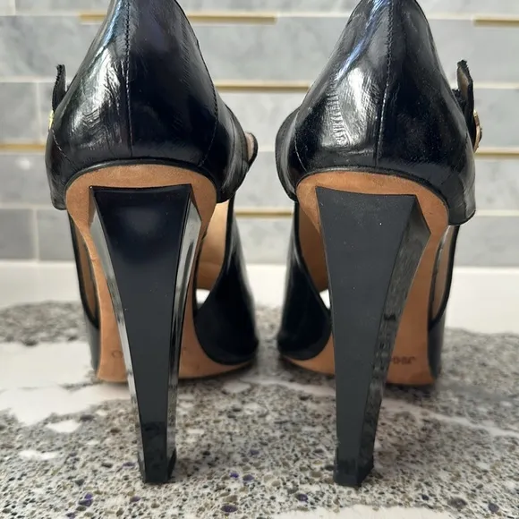 Women’s Jimmy choo black leather peep toe heel shoes 39
