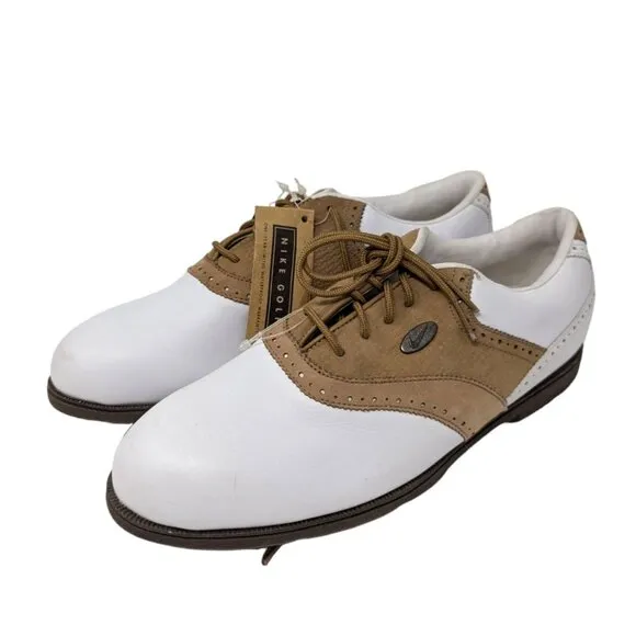 Womens Nike Golf Airliner Brown White Saddle Shoes Cleats with Spikes Size 9.5