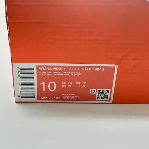Women's Nike React Escape RN White Gree Running shoes Size 10 DJ9976-103