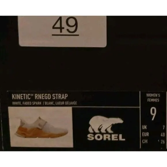 Women's Sorel Kinetic Renegade Strap Sneaker WhiteSpark Size 9 RUNNING SHOES#650