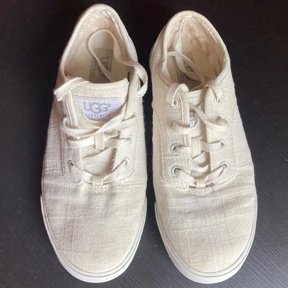 Women's UGG Australia Beige Cream Lace Up Casual Sneaker Shoes Size 3 US