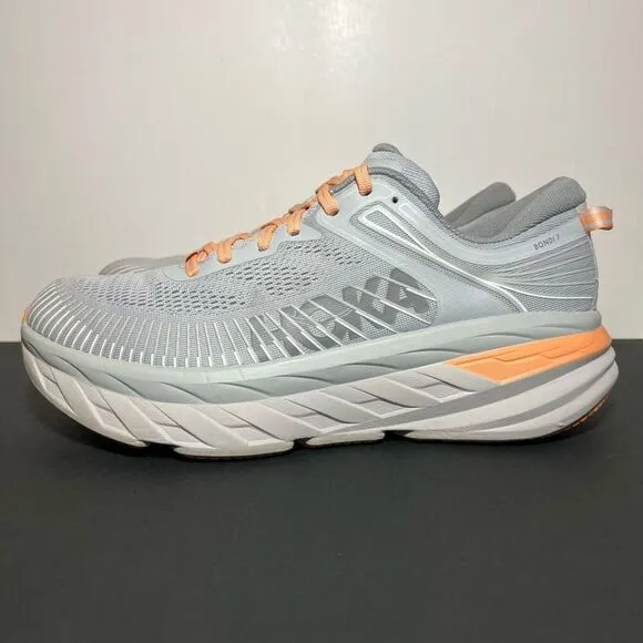 Womens HOKA ONE ONE Bondi 7 Gray Running Shoes / Size 10.5